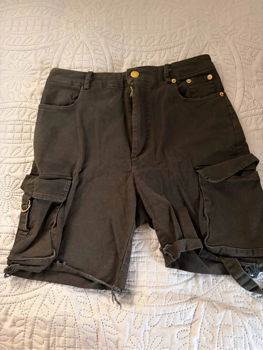 SHEIN Black Cargo Shorts with Gold Hardware